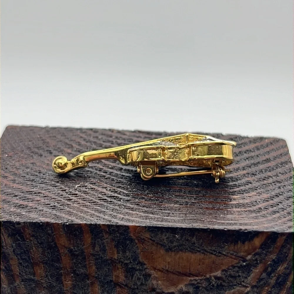 Gold tone rhinestone violin pin brooch 🎶 🎻